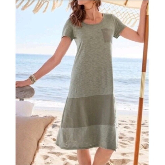 Soft Surrounding Dress Olive Green Linen Blend Midi Stretch Transitional 1X XLP - Picture 1 of 16